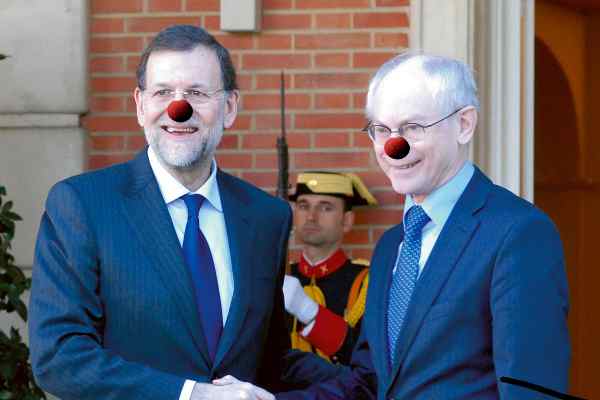 Rajoy y Van_Rompuy con una nariz de payaso
